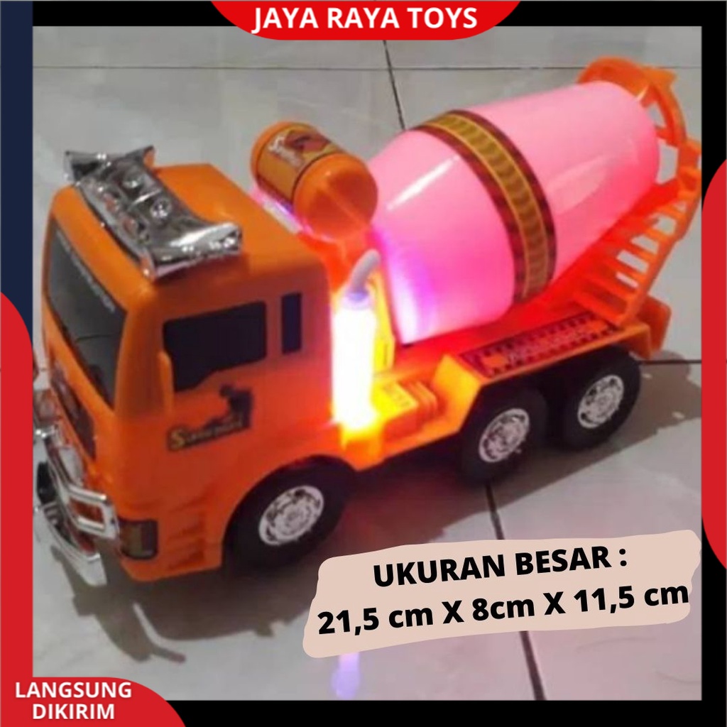 Mainan Anak Mobil Truk Construksi Mixer Molen Cement Bump And Go Pakai Baterai Berlampu Dan Bersuara