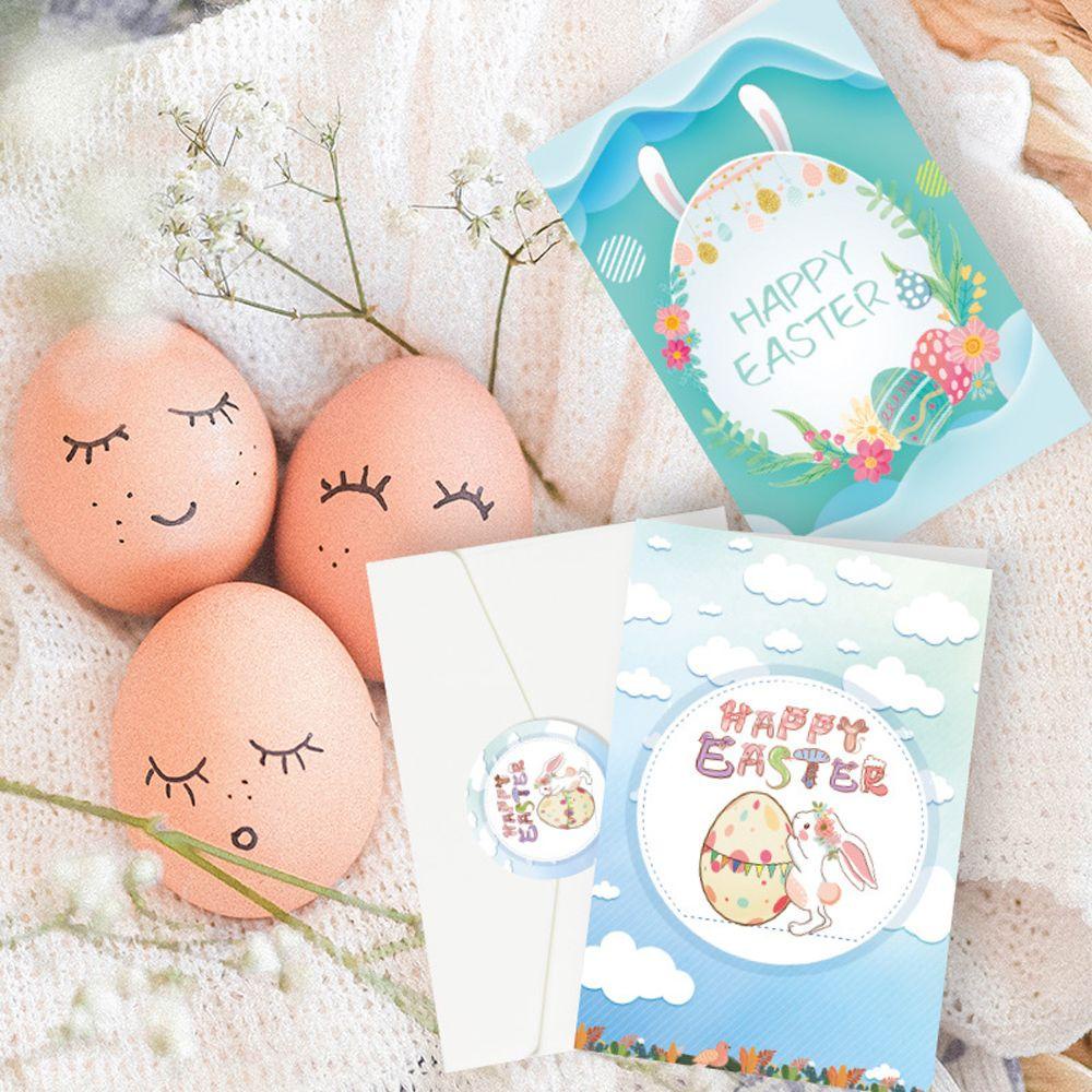 R-flower 6PCS Kartu Ucapan Paskah Happy Easter Rabbit Telur Paskah Paper Card