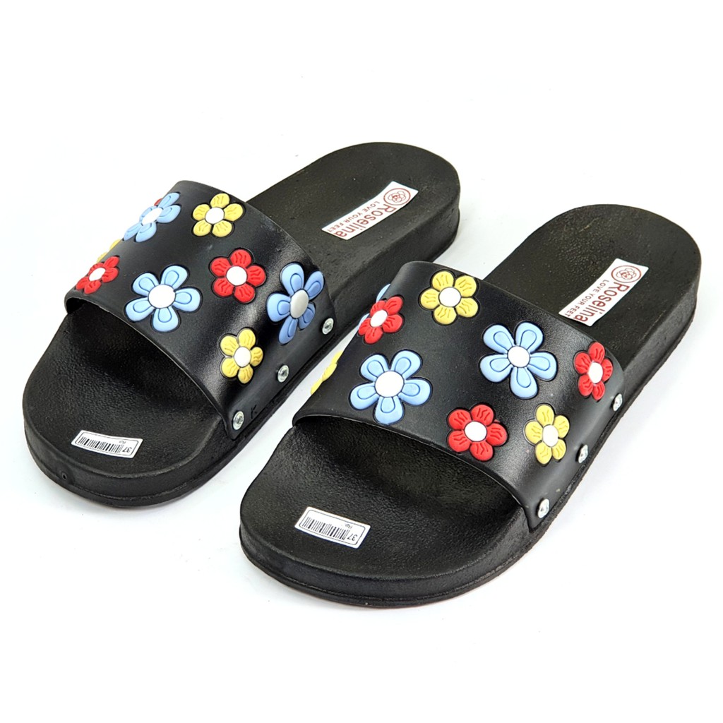 Sandal Elmo / Sandal Wanita / Sandal Selop / Sandal Selop Karet Flat Bunga