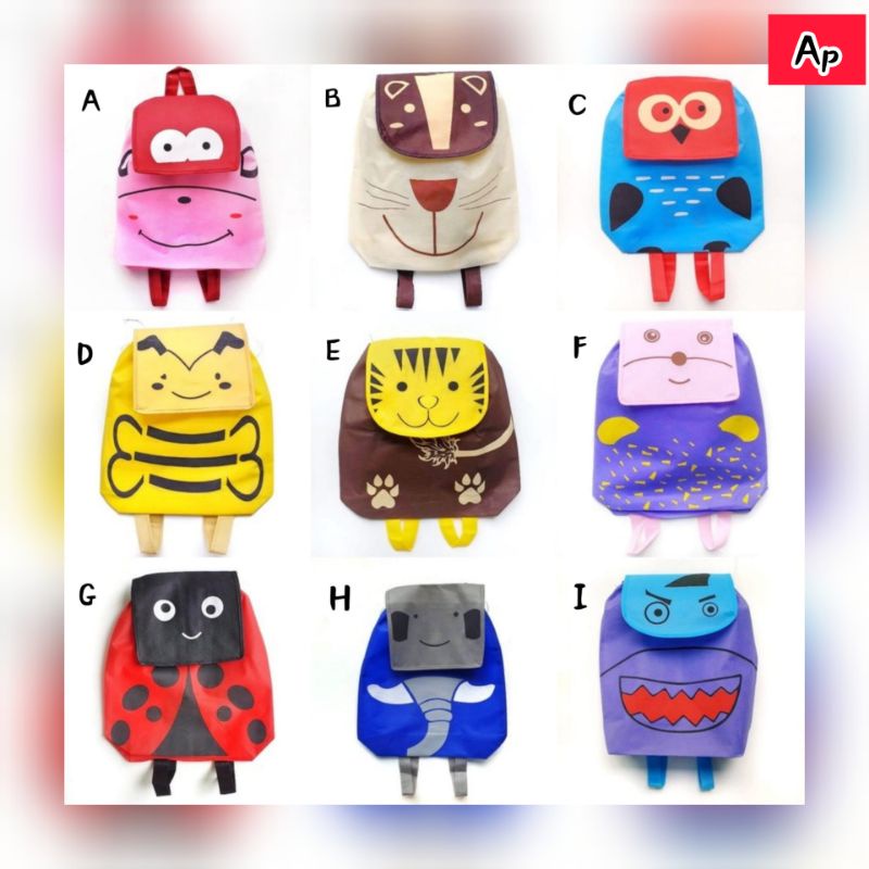 

[ 3 / 6 / 12 PCS ] TAS ULTHN SPUNBOND ~ TAS RANSEL ANAK MOTIF BINATANG ~ GOODIE BAG BIRTHDAY.