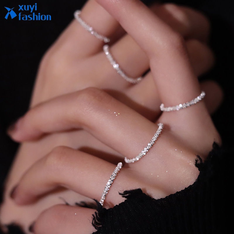 Ins Style Trendy Stacking Combination Ring Simple Shiny Luxury Finger Ring for Women Jewelry Accessories Gift