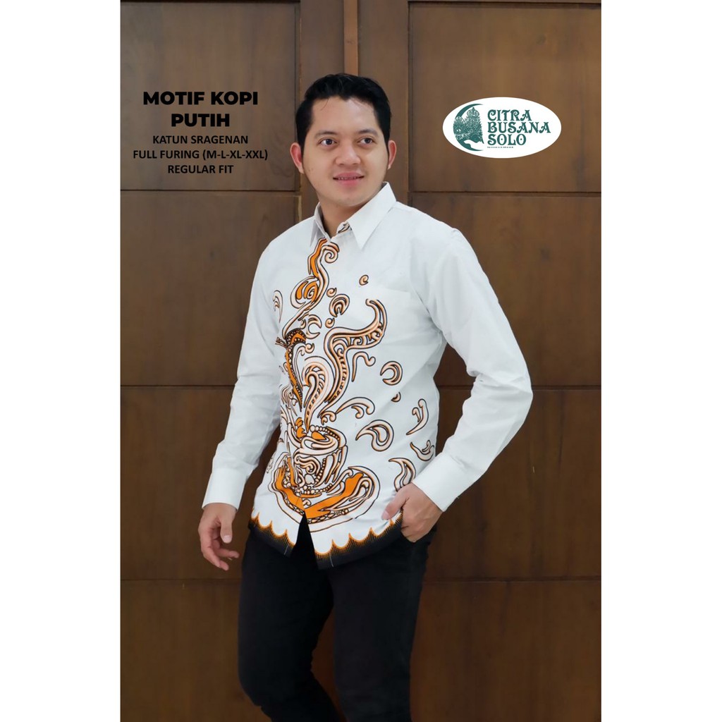 Batik Pria Motif KOPI PUTIH PANJANG Full Furing Bahan Katun Halus Sragenan