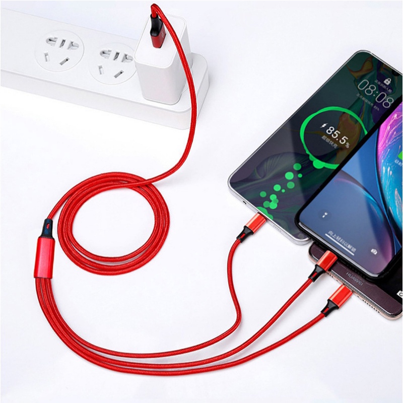 cod☜☞ready Kabel Charger 3 in 1 Micro USB Type C Lighning 2A Fast Charging 1.2M Nylon Braided Cable LAGI LAKU