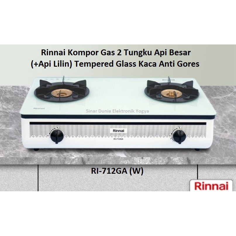 Rinnai Kompor Gas 2 Tungku Tempered Glass RI-712GA (W) 712GAW RI 712GA