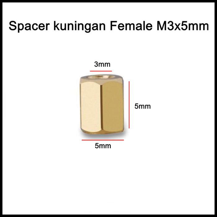 Spacer Female PCB kuningan M3x5mm Hexagonal Tiang kaki Besi pcb