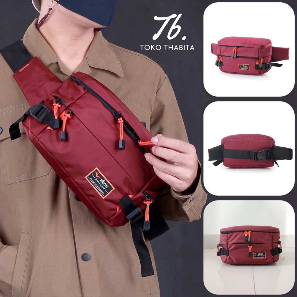 Waist Bag Tas Pinggang Pria Original Warna Merah Elbrus