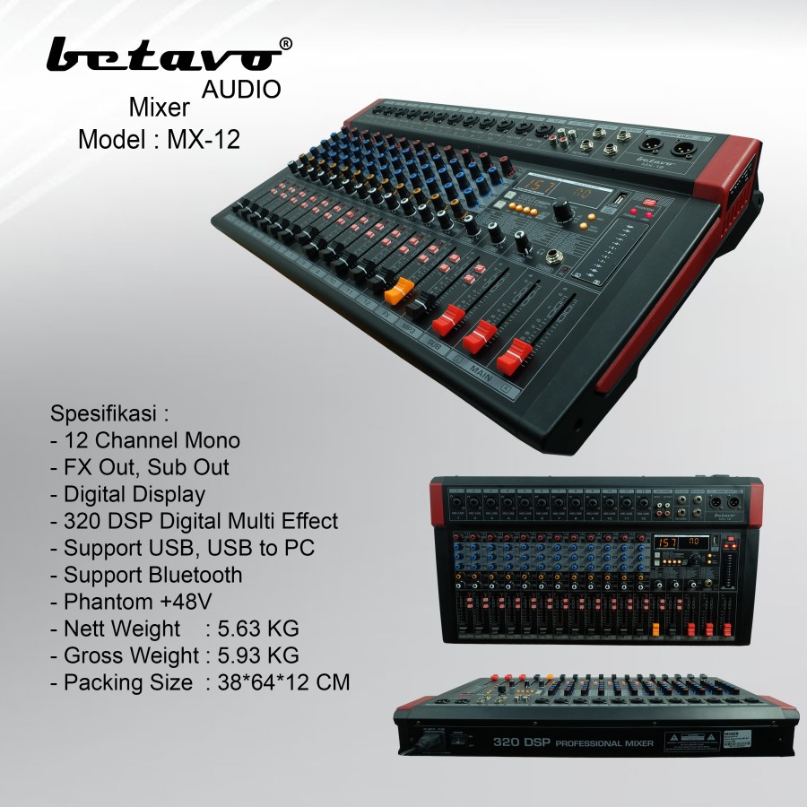 MIXER AUDIO BETAVO MX 12 PROFESSIONAL AUDIO MIXER 12 CHANNEL