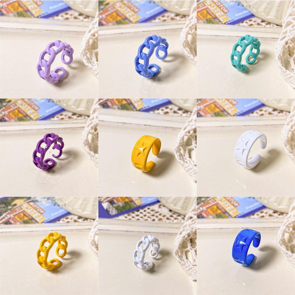 Current Creative Color Resin Ring Simple Fashion  Fun Geometric Hollow Macarons Candy Rings Women Jewelry Gift