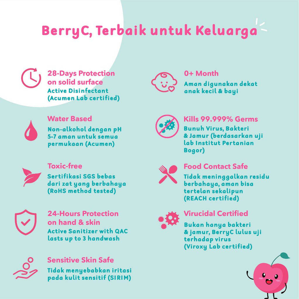 BERRY C ACTIVE SANITIZER 100ML / HAND SANITIZER / HAND SANITIZER / food grade / pureco / aman untuk makanan / tidak lengket / SPRAY / travel size / hand sanitizer traveling / hand surface sanitizer / aman untuk bayi / food contact safe / non toxic