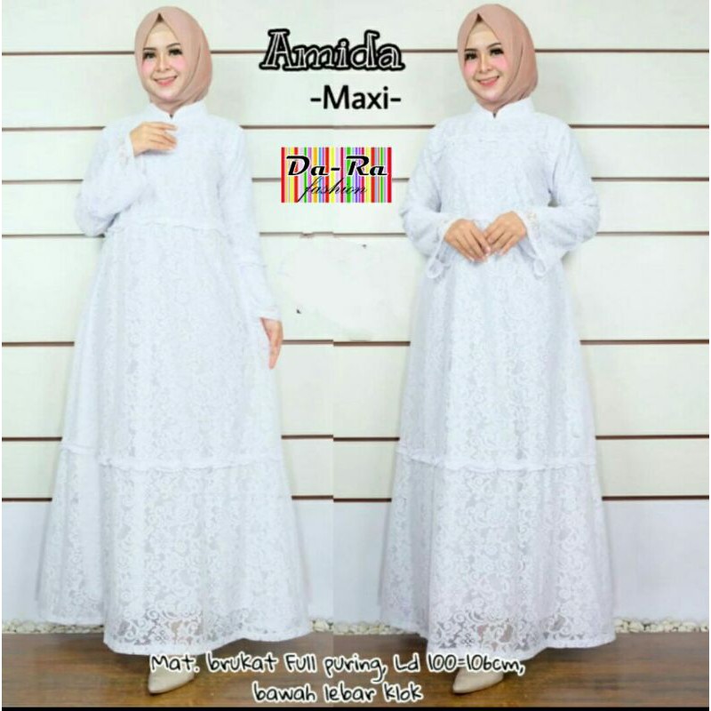 Gamis Putih // Gamis Amida Maxy By Da-Ra // Gamis Bahan Broklat Full Puring