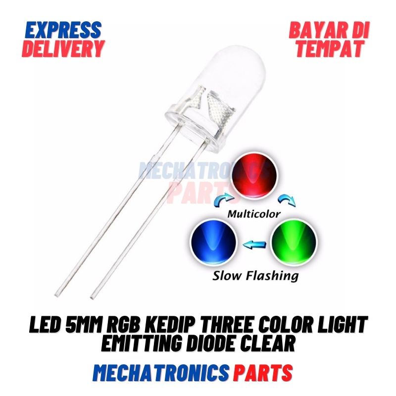 LED FLASHING THREE COLOR COLORFUL 5MM RGB LIGHT CLEAR DUA KAKI DIMMER