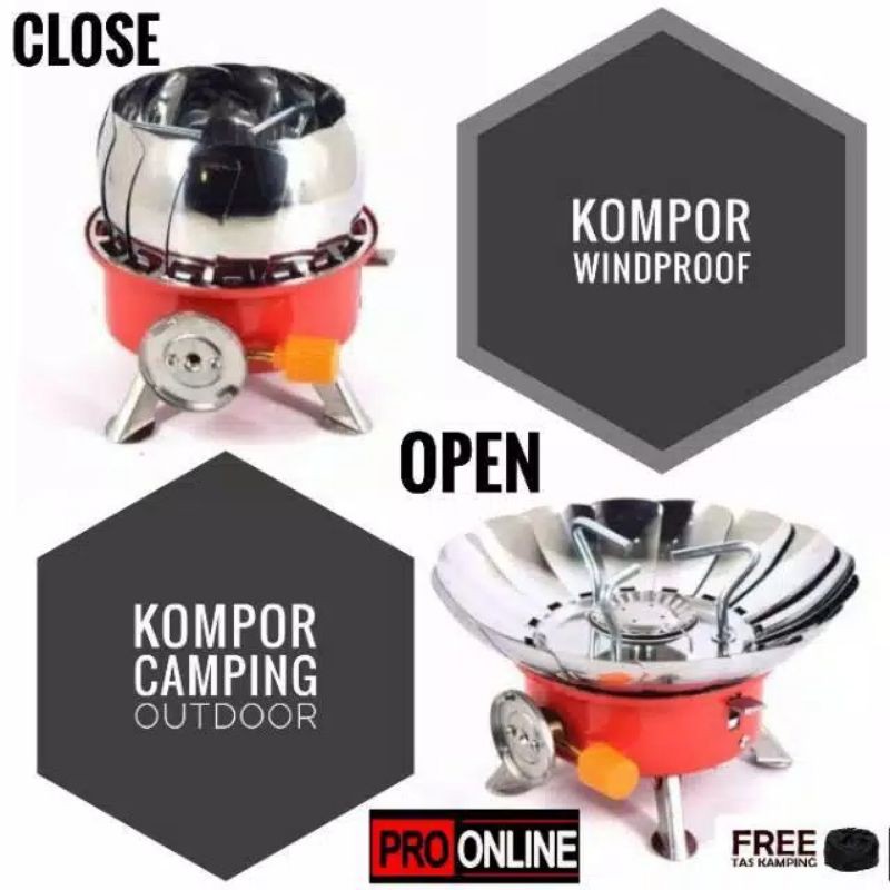 Paket Wajan Teko &amp; Kompor Windproof Kemping Gunung Cooking Set DS308 &amp; Stove K203 Camping Outdoor