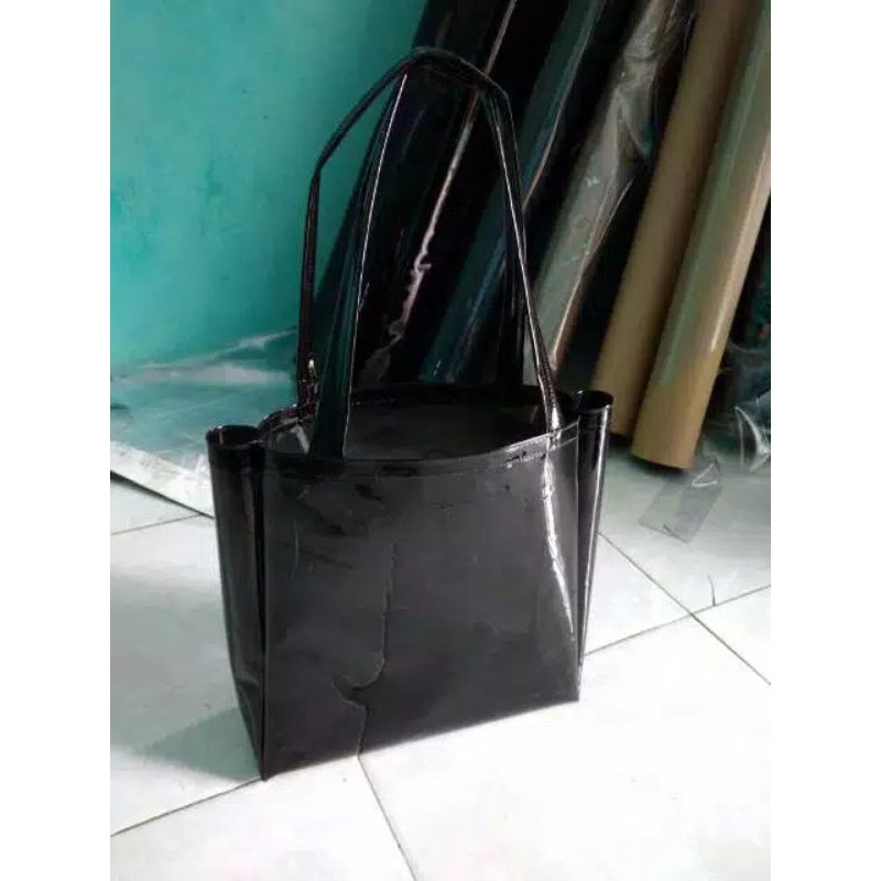 TOTEBAG TRANSPARANT BLACK / TRANSPARANT BAG TOTE BAG PVC / TAS WANITA TAS TRANSPARAN HITAM