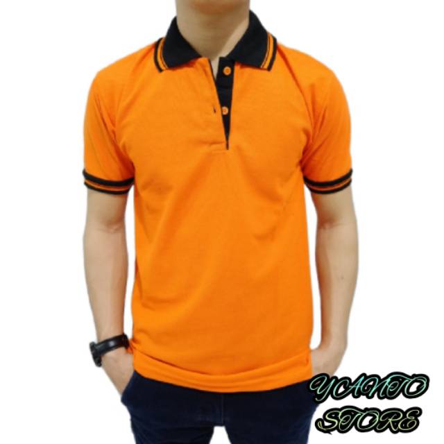 Jual Kaos Polo Krah Wangky Pria Orange List Hitam Shopee Indonesia