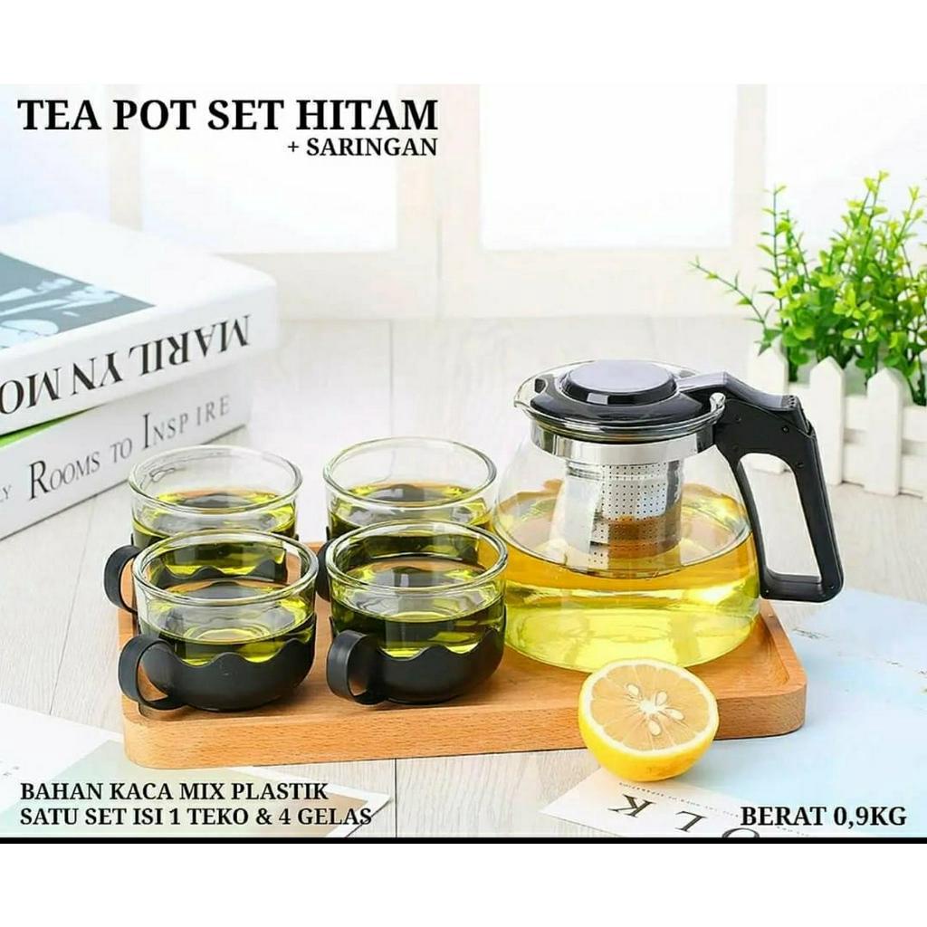 TEA POT SARINGAN/TEA POT 700 ML SET 5IN1/TEKO TEH KOPI MURAH/TEA POT KACA