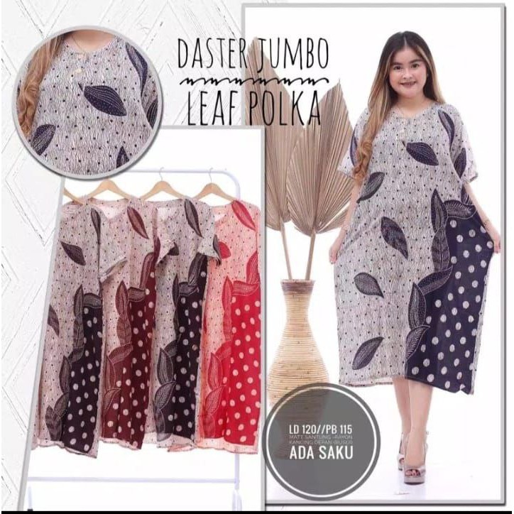 HOMEDRESS DASTER JUMBO LEAF POLKA KANCING DEPAN HIDUP BUSUI MURAH