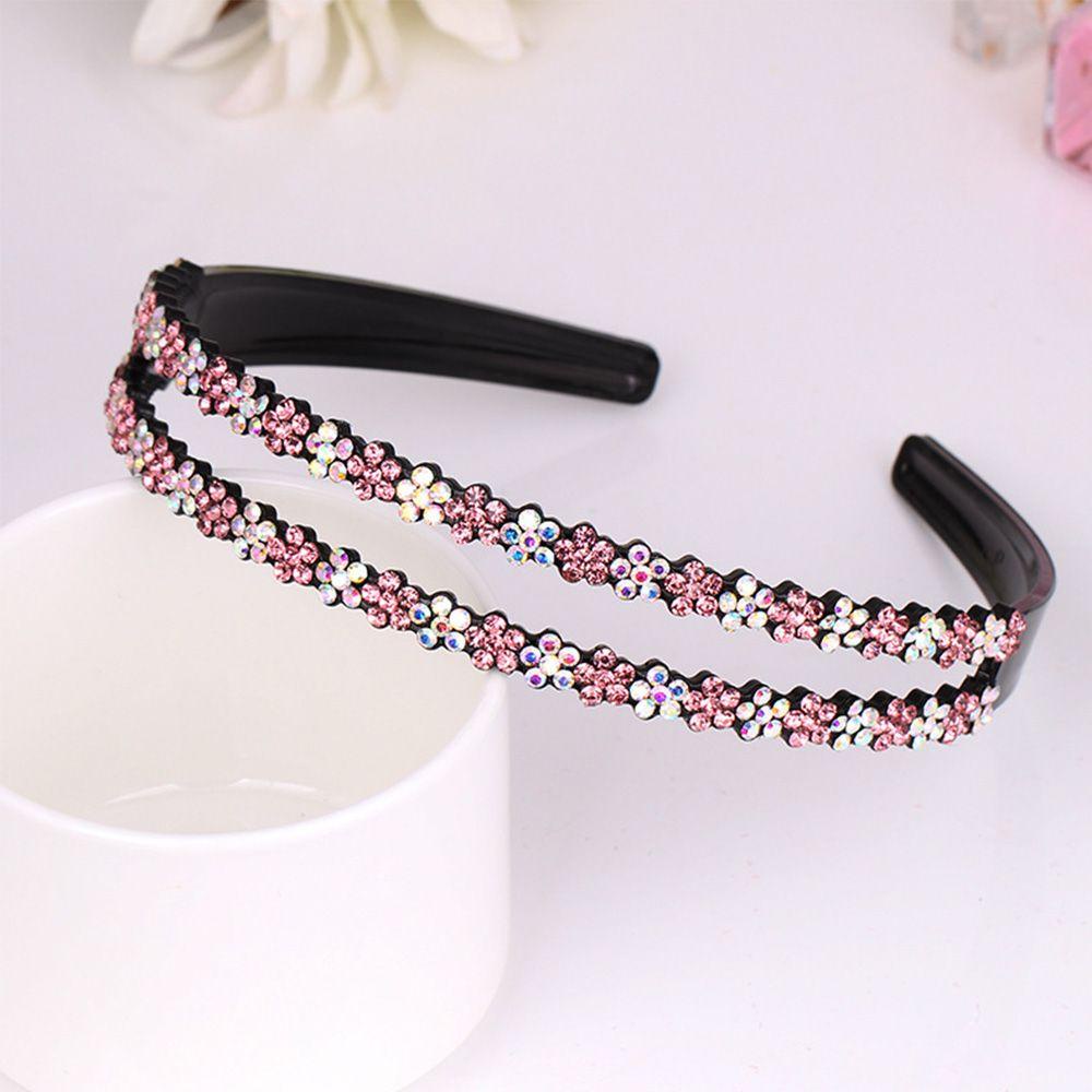 NEEDWAY Bando Korea Sederhana Penuh Berlian Imitasi Anti-slip Baris Ganda Plum blossom Hair Band