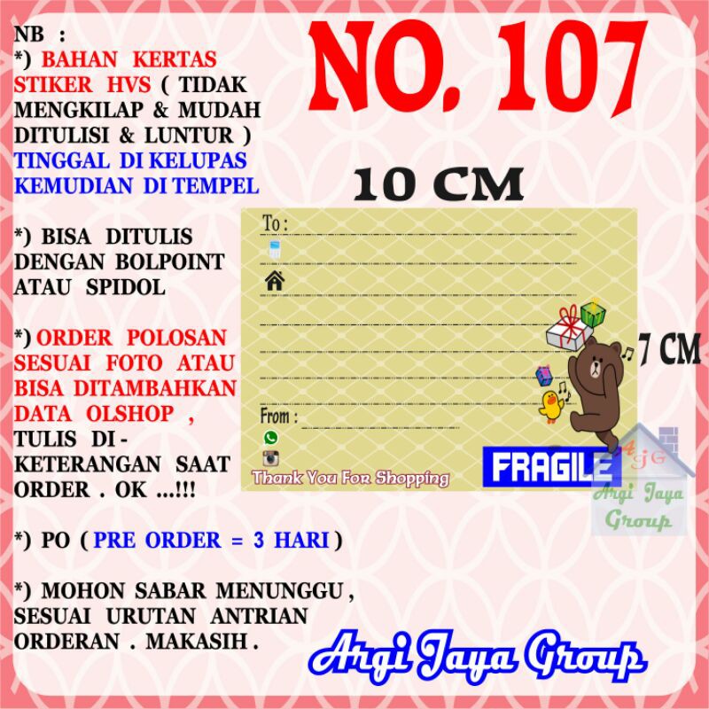 

Stiker HVS - Stiker Pengiriman - Sticker Alamat Olshop Murah Nomer 107-10x7cm