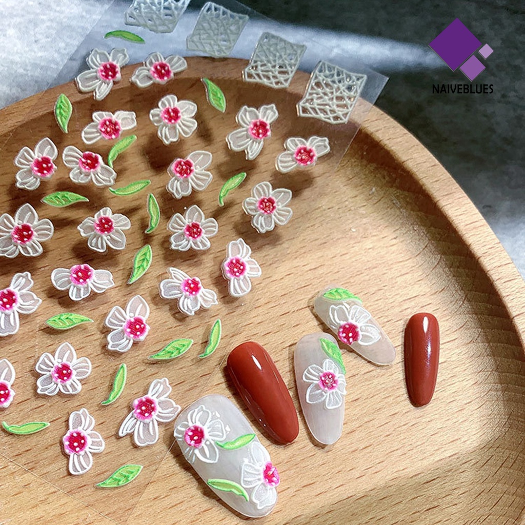 Naiveblue &gt; Stiker Kuku Motif Bunga / Daun 5D Untuk Nail Art DIY