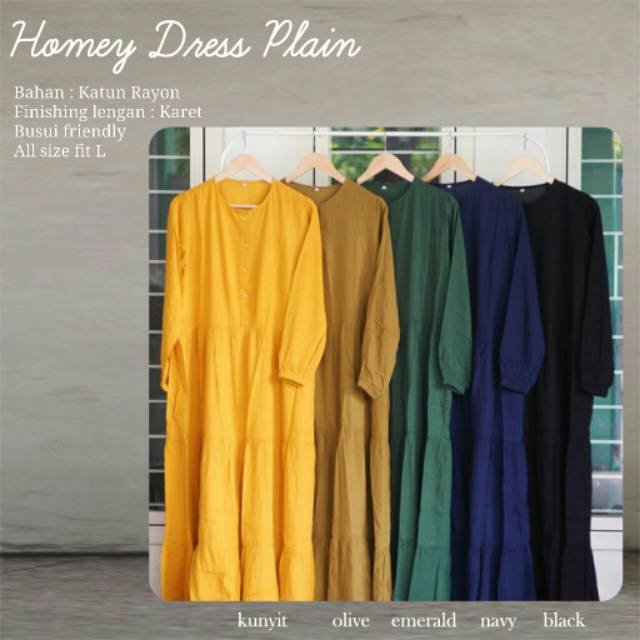 TERLARIS!! BISA COD - HOMEY DRESS WANITA  GAMIS POLOS / PLAIN BEST SELLER  BAHAN KATUN RAYON PREMIUM