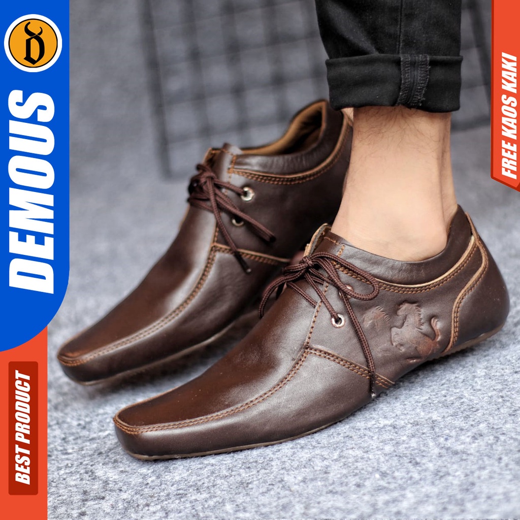 DEMOUS LETTO Sepatu Casual Formal Pantofel Kulit Asli Pria