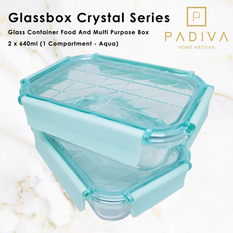 PADIVA 640ML AQUA (2PCS) CRYSTAL GLASSBOX 1 COMPARTMENT (GBC640SA)