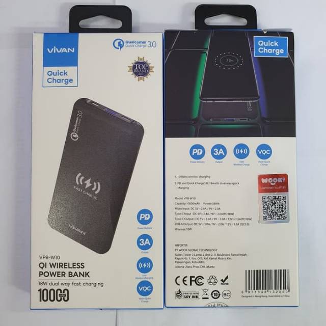Powerbank Vivan VPB-W10 10000mAh Quick Charge Wireless Powerbank