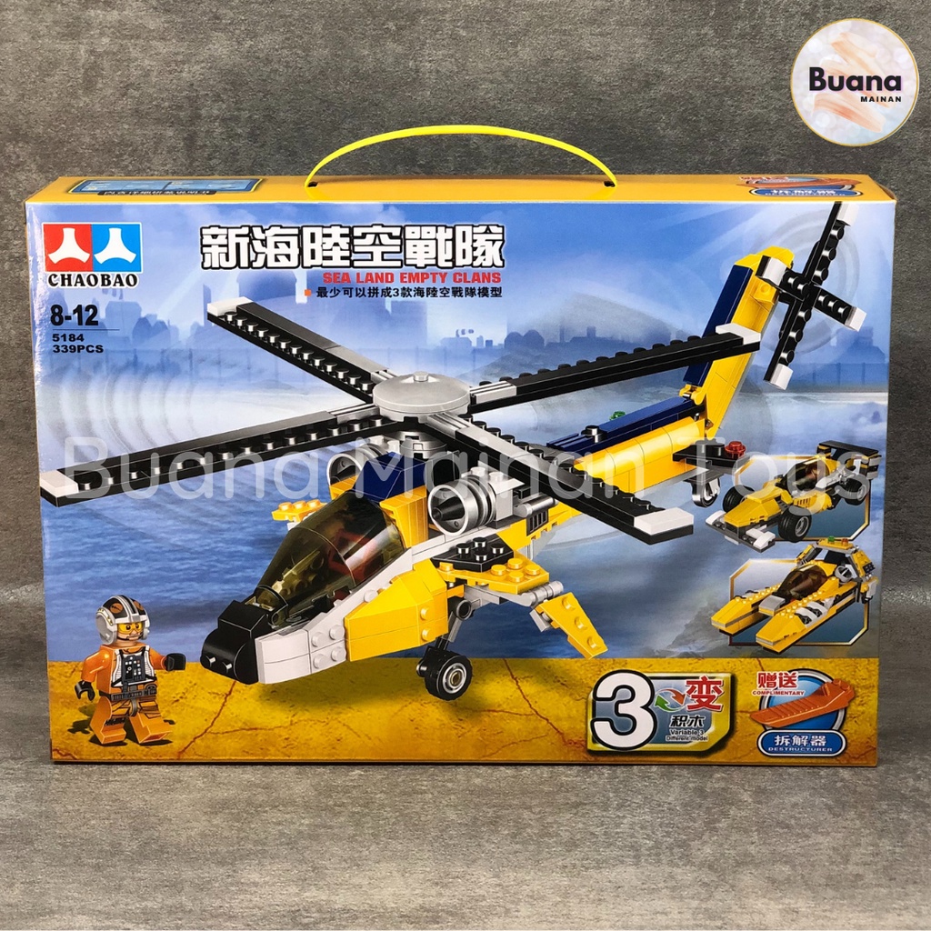 BRICK CHAOBAO HELICOPTER 3IN1 SAFE RESCUE HELIKOPTER MAINAN EDUKASI ANAK BRICKS CREATOR CREATE BLOCK 5184