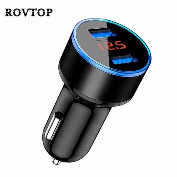 Charger Mobil 3,1A Led Dual Usb Car Fast Charging Indikator Voltmeter