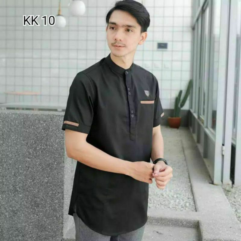 Baju Koko Kurta Dewasa Muslim Pria Lengan Pendek Atasan Fashion Cowok Simpel Kalem