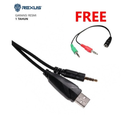 Headset gaming rexus wired 3.5mm Usb stereo with splitter audio for Pc-laptop-mobile Vonix F-65 F65