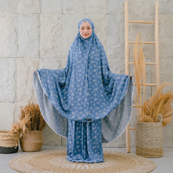 Mukena Zianisa Allover Jahanara Allsize - soft blue Murah
