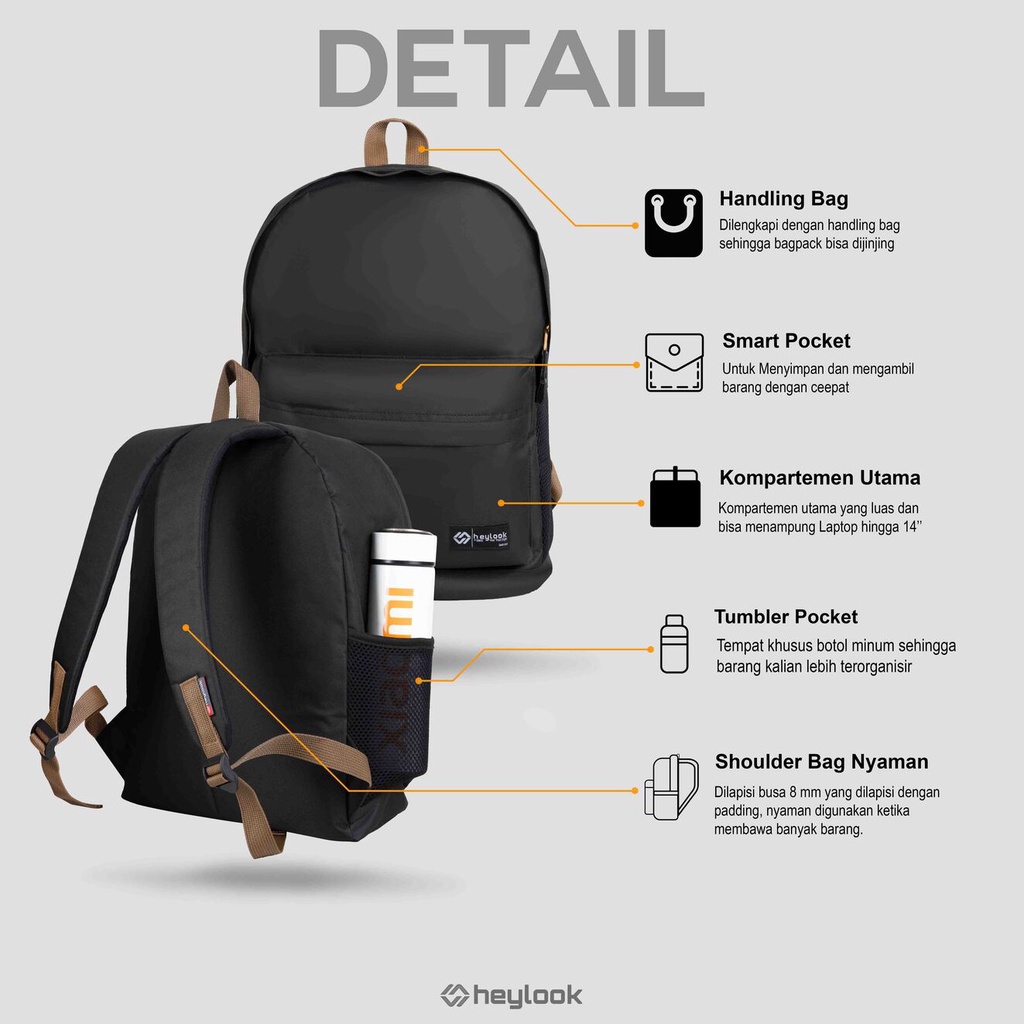 HEYLOOK Project -  (Paket Hemat Pelajar) Tas Ransel Laptop Pria Backpack RIVER Tas Leptop 14inch Tas Sekolah Tas Kuliah Perempuan Tas Punggung Wanita Tas Kerja Cowok Terbaru