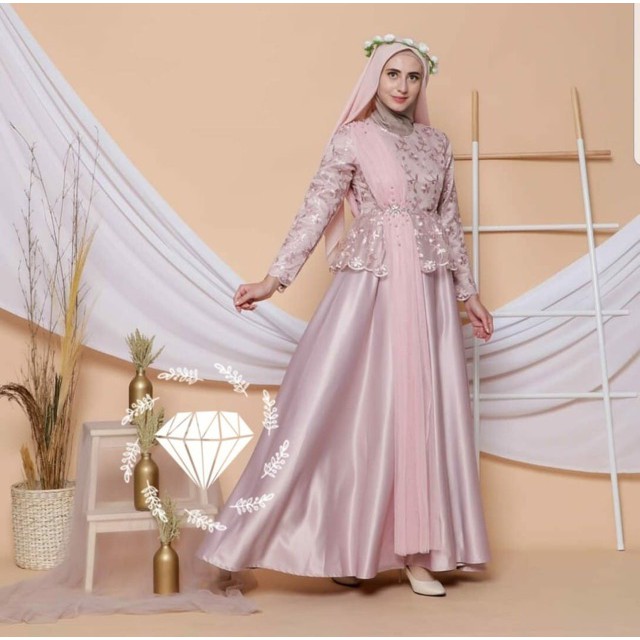 Ruairu MAXI EMELGA DRESS GAMIS SELENDANG BRUKAT TILE MUTIARA GAMIS VELVET 3 WARNA Murah