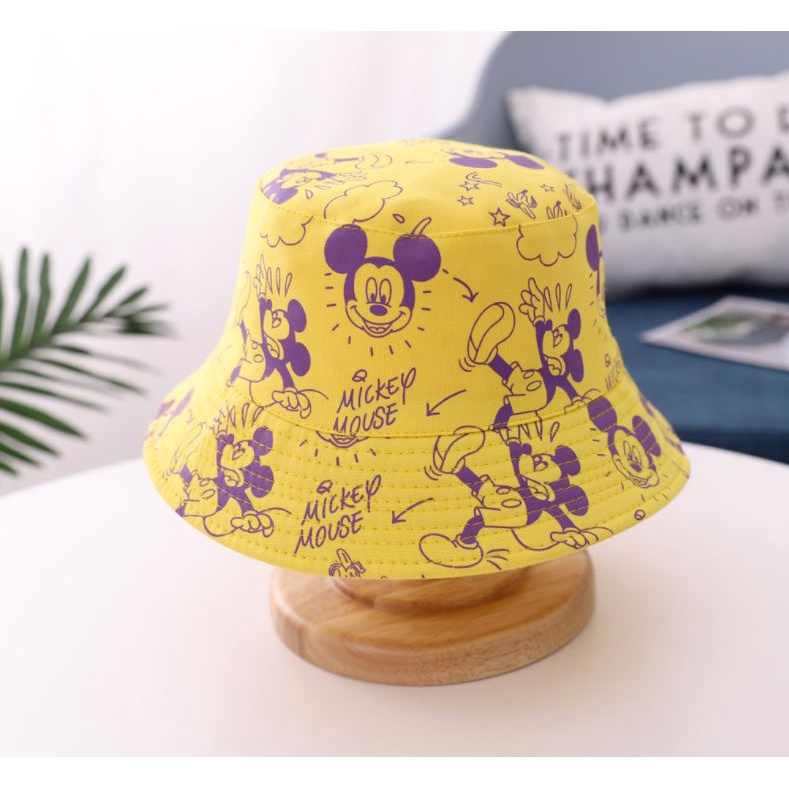 Topi Anak Buket Bucket Pantai Lebar Motif Mickey Unisex Impor-5
