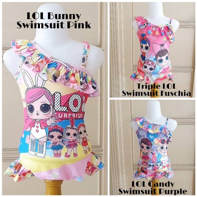 LOL SWIMSUIT / BAJU RENANG ANAK PEREMPUAN LOL PINK UNGU KUNING IMPORT KOREA MURAH / PAKAIAN RENANG