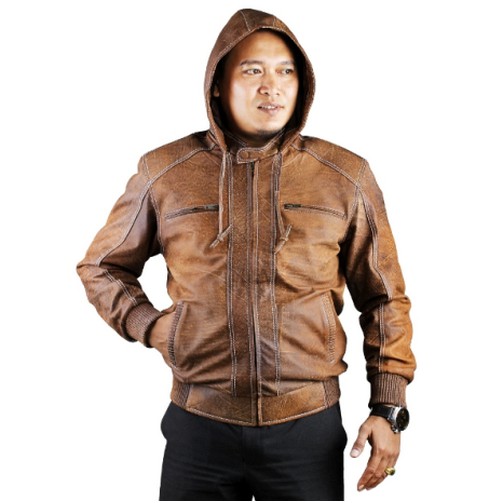 TERBARU Jaket Kulit Pria Jaket Hoodie Casual Kupluk Asli Kulit Domba Kualitas Super BL OC-09