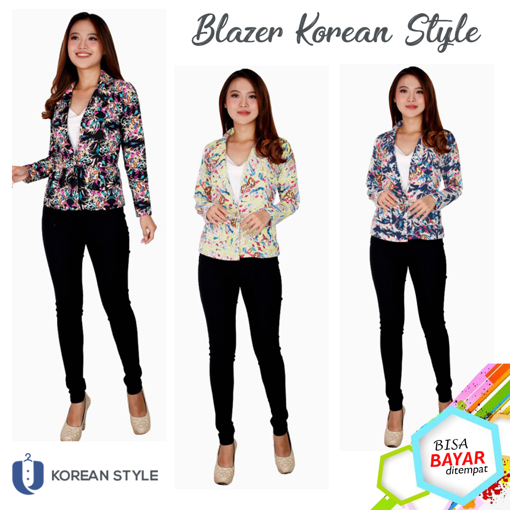 Blazer Korea Wanita Lengan Panjang Motif Bunga / Set Blazer Kerja Kantor Wanita All Size Jumbo