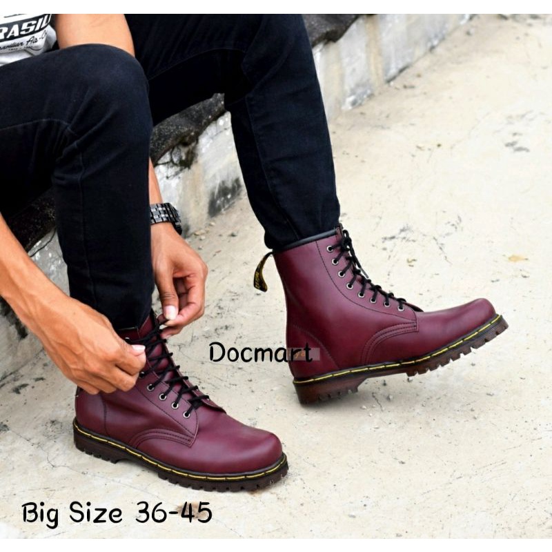 Sepatu Docmart Pria Wanita Big Size 36-45 /Boots Tracking Kasual Koboi Adventure Jumbo Ukuran Besar Maron, 45