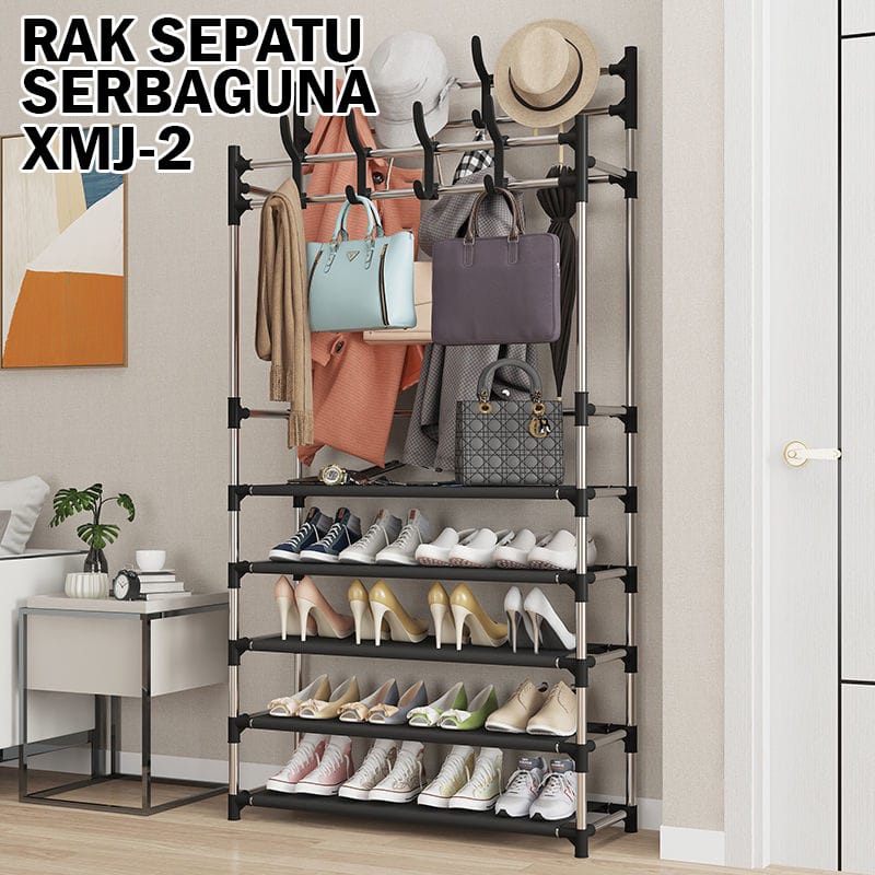 rumah_kita2020 Rak Serbaguna Rangka Besi Rak Untuk Topi Tas Sepatu Jaket Hanger Baju Rak Dapur Microwave Kamar Rak Serba Serbi Rak Sepatu rak gantungan Stand Hanger Baju Rak Sepatu Rak Gantung Pakaian Tas Topi Rak Portable Multifungsi XMJ-1