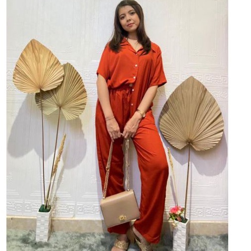 SETELAN WANITA RAYON BALI KEMEJA POLOS LENGAN PENDEK FIT XL BUSUI FREE IKAT RAMBUT TERLARIS PRODUKSI