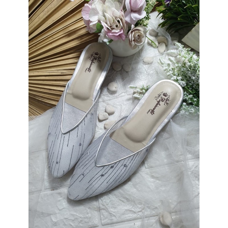 flatshoes kathy silver 1cm sepatu wanita tanpa hak