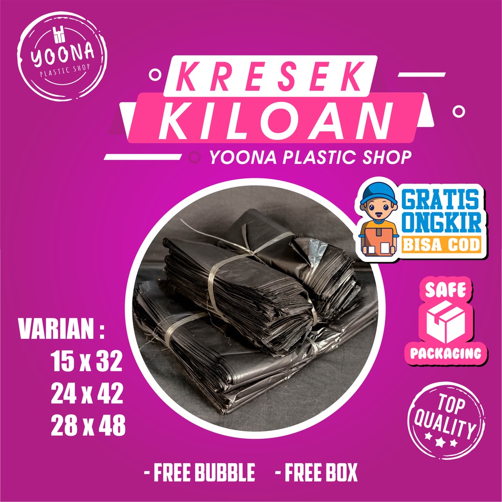 Kantong plastik warna hitam | kresek Kiloan / Kresek Los Warna hitam uk. 15 x 32 , 24 x 42 dan 28 x 