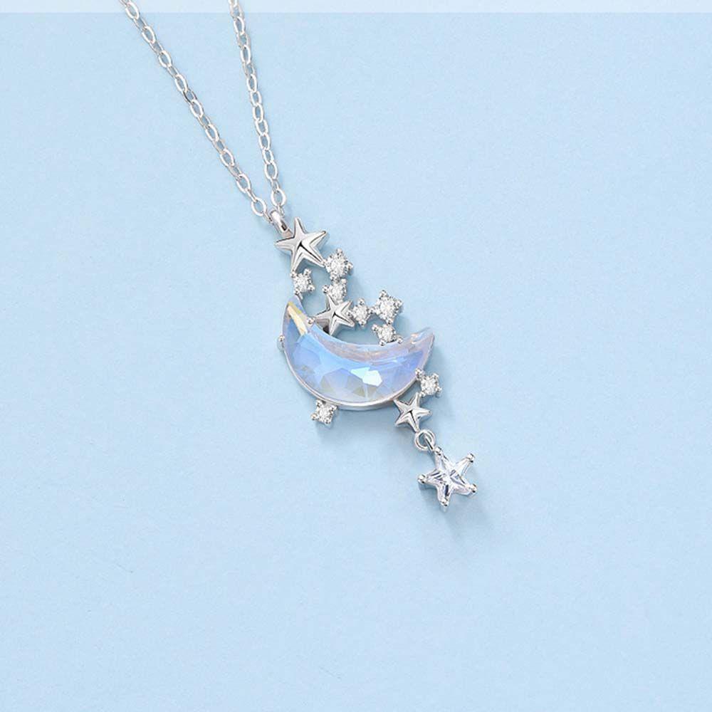 Mxbeauty Kalung Wanita Mewah Sederhana Bulan Bintang Liontin Hadiah Temperamen Zirkon Rantai Klavikula