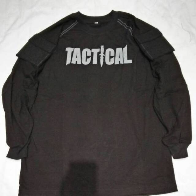 Kaos Tactical Lengan Panjang Hitam &amp; Abu Muda Cotton Combed 20s.