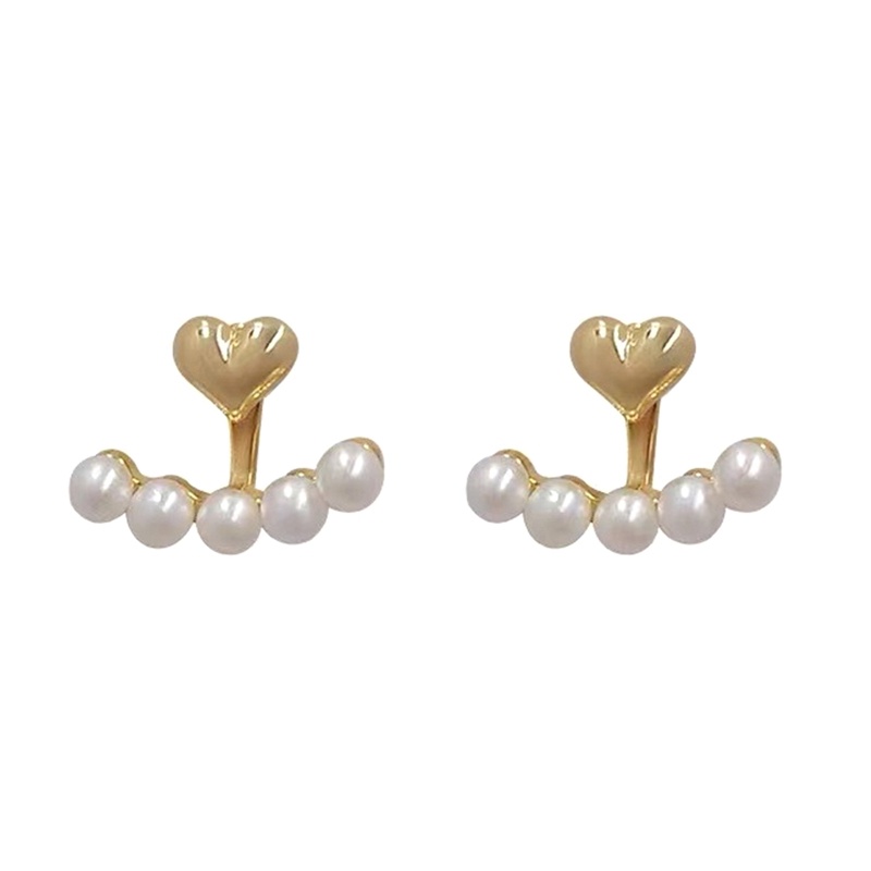 Anting Gantung Bentuk Hati Aksen Mutiara Bahan Logam Gaya Korea Untuk Wanita