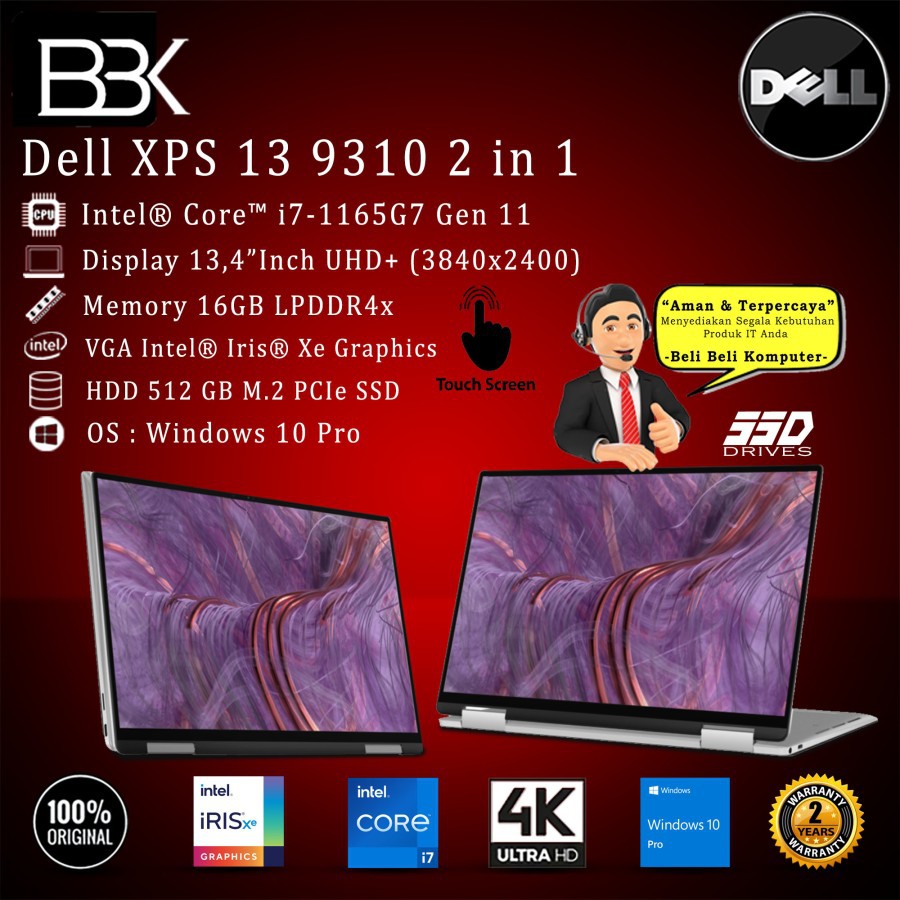 DELL XPS 13-9310 2 in 1 13.4 UHD 4K i7-1165G7 16GB 512GB SSD W10PRO
