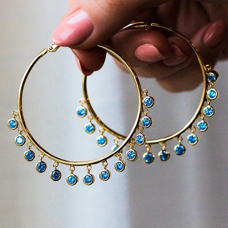 Fancyqube Anting Hoop Rumbai Lingkaran Besar Warna Emas Untuk Wanita