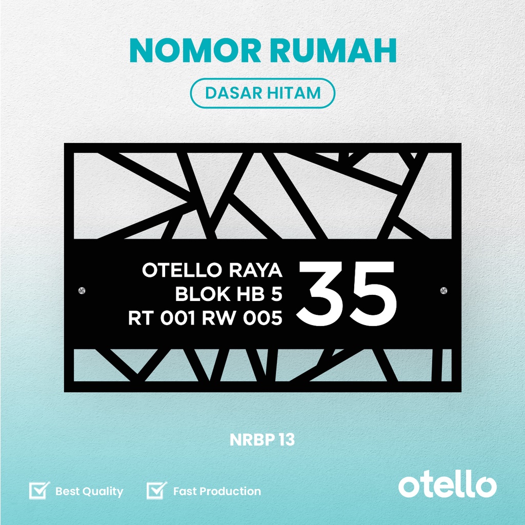 Custom Papan Alamat Acrylic Bolong + UV Print Nomer Cetak Nomor Rumah Kost Hotel Mewah House Number Otello NRBP 13