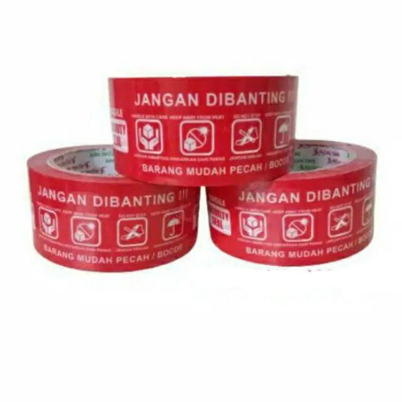 

LAKBAN FRAGILE JANGAN DIBANTING 48 MM 90 YARD MERAH / SEGEL PACKING AMAN